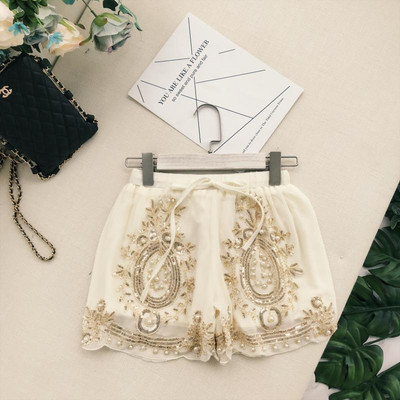 Модерни дамски къси панталони с връзки и камъни в няколко цвята