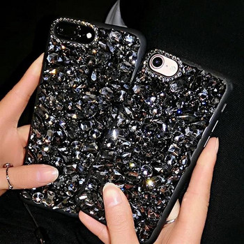 Силиконов калъф с камъни в черен  цвят за iPhone 7 и iPhone 8