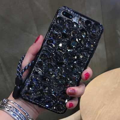 Силиконов калъф с камъни в черен  цвят за iPhone 7 и iPhone 8