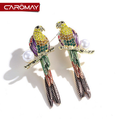 Női fülbevaló színes kövekkel, papagáj alakú