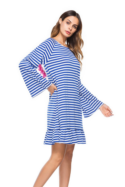 Casual γυναικείο ριγέ φόρεμα ευρεία μοτίβο με στοιχείο φούντα