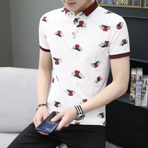 Friss férfi póló két színben gallérral és gombokkal