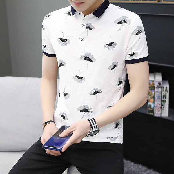 Friss férfi póló két színben gallérral és gombokkal