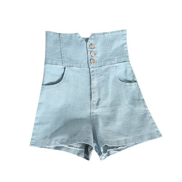 Къси дънкови панталони с висока талия и изрязани части в няколко цвята