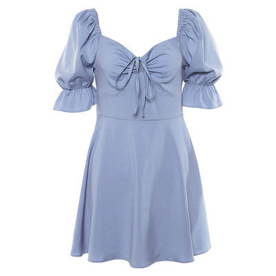 Alkalmi női ruha rövid ujjú, kék színű nyakkendővel