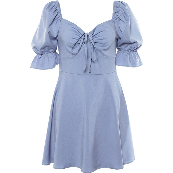 Alkalmi női ruha rövid ujjú, kék színű nyakkendővel