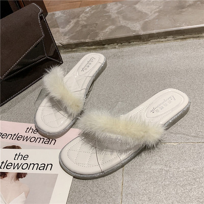 Μοντέρνες γυναικείες παντόφλες με γκρι και μπεζ χρώμα