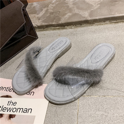 Μοντέρνες γυναικείες παντόφλες με γκρι και μπεζ χρώμα