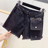 Дамски къси дънкови панталони в черен и син цвят