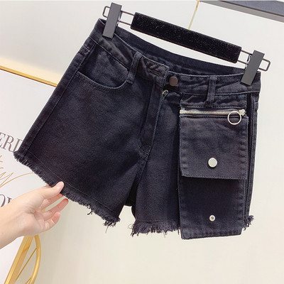 Дамски къси дънкови панталони в черен и син цвят