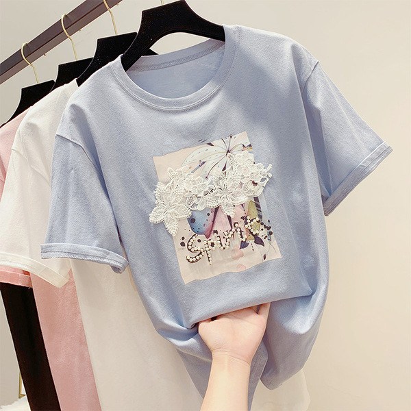 Női póló csipkével és gyöngyökkel több színben