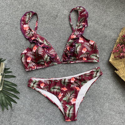 Μοντέρνο γυναικείο μαγιό με floral μοτίβα σε μπορντό χρώμα