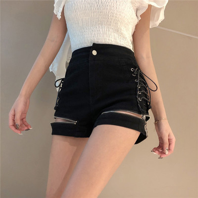 Дамски къси панталони с ципове и връзки