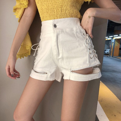 Дамски къси панталони с ципове и връзки