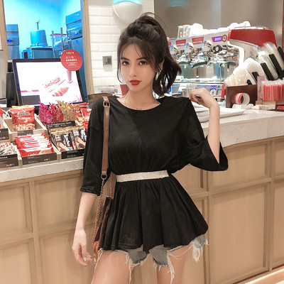 Γυναικείο χιτώνιο με 3/4 μανίκι και ασημένια ζώνη