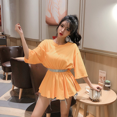 Γυναικείο χιτώνιο με 3/4 μανίκι και ασημένια ζώνη