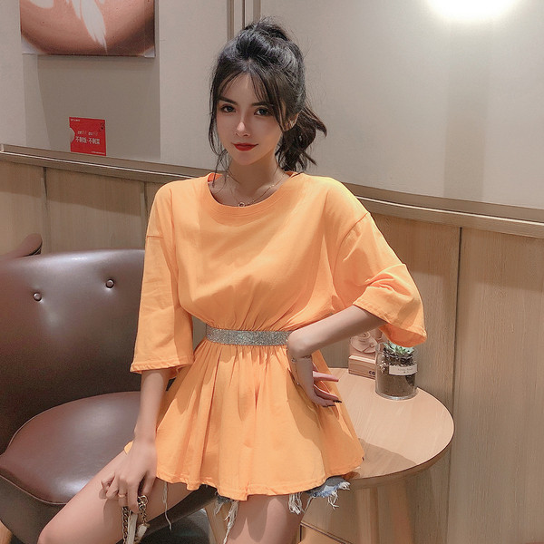 Γυναικείο χιτώνιο με 3/4 μανίκι και ασημένια ζώνη