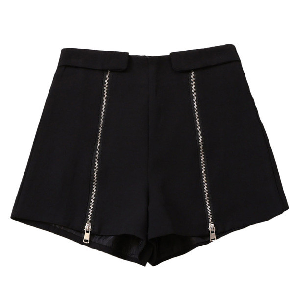 Модерни дамски къси панталони с цип в бял и черен цвят 