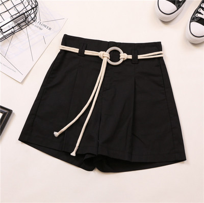 Стилни дамски къси панталони с висока талия и колан в четири цвята