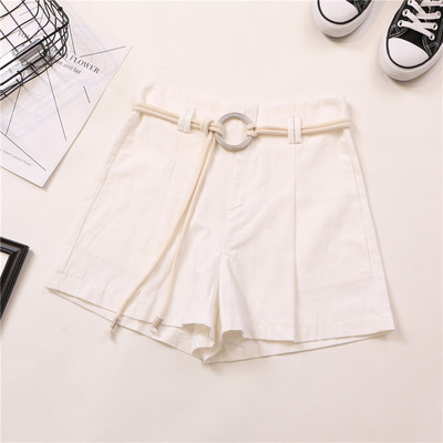 Стилни дамски къси панталони с висока талия и колан в четири цвята