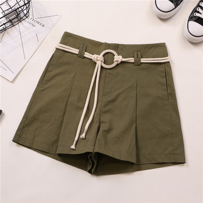 Стилни дамски къси панталони с висока талия и колан в четири цвята