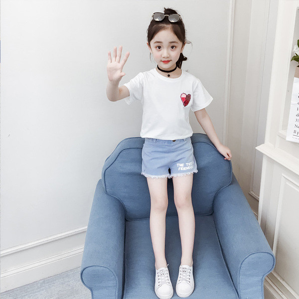 Gyermek rövid farmernadrág felirattal - lányoknak