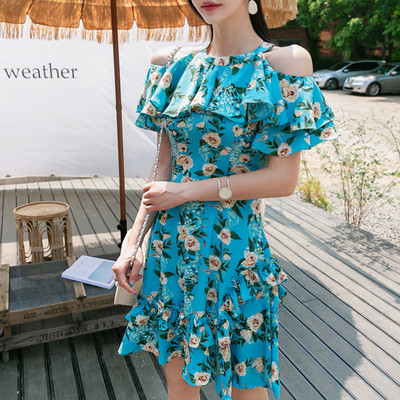 Γυναικείο φόρεμα με μανίκι και λουλούδι πριντ