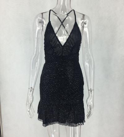 Κομψό γυναικείο φόρεμα με βαθύ ντεκολτέ σε σχήμα V σε δύο χρώματα