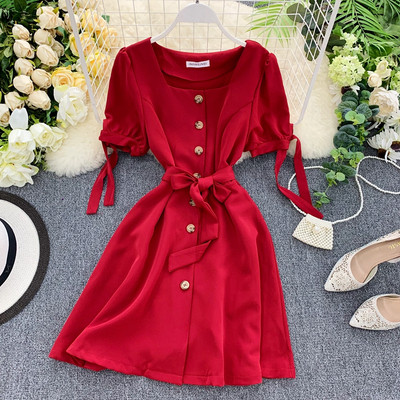 Σύγχρονο γυναικείο φόρεμα με ζώνη σε διάφορα χρώματα