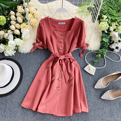 Σύγχρονο γυναικείο φόρεμα με ζώνη σε διάφορα χρώματα