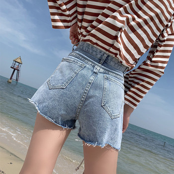 Μοντέρνα γυναικεία short jeans με σχισμένα σχέδια και ψηλή μέση