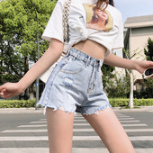 Καθημερινά γυναικεία σορτς με ψηλή μέση και σχισμένο μοτίβο