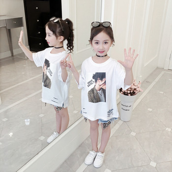 Детска модерна тениска в бял цвят-за момичета