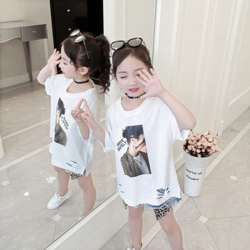 Детска модерна тениска в бял цвят-за момичета
