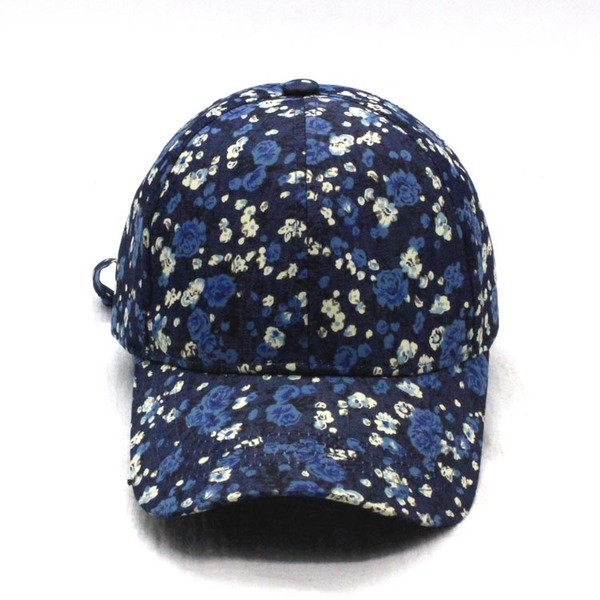 Palarie de vara de dama cu vizor si model floral in albastru