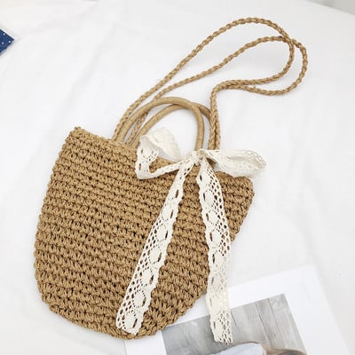 Geanta de dama moderna tricotata cu panglica de dantela