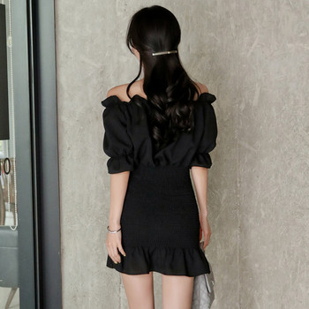 Γυναικείο φόρεμα με κοντό μανίκι σε μαύρο χρώμα