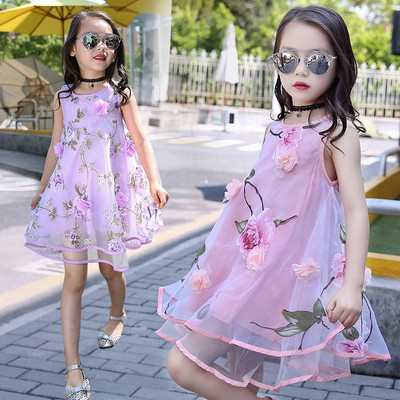 Модерна детска рокля за момичета с флорални мотиви и 3D елементи в няколко цвята