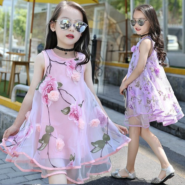 Модерна детска рокля за момичета с флорални мотиви и 3D елементи в няколко цвята