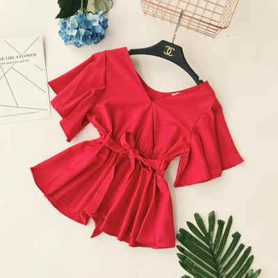 Κομψή γυναικεία μπλούζα με φαρδιά μανίκια και ντεκολτέ σε σχήμα V σε διάφορα χρώματα