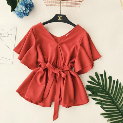 Κομψή γυναικεία μπλούζα με φαρδιά μανίκια και ντεκολτέ σε σχήμα V σε διάφορα χρώματα