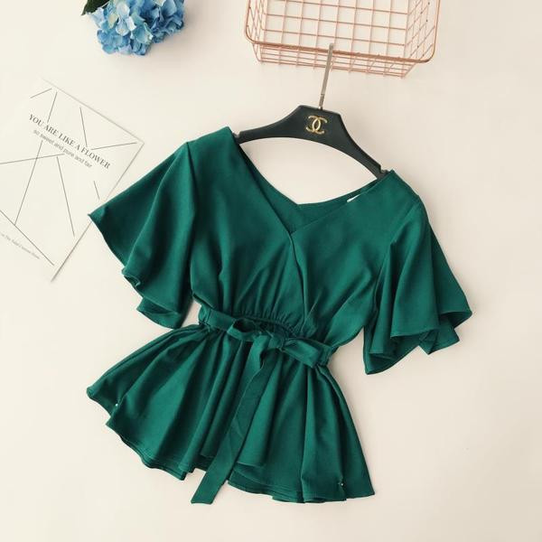 Κομψή γυναικεία μπλούζα με φαρδιά μανίκια και ντεκολτέ σε σχήμα V σε διάφορα χρώματα