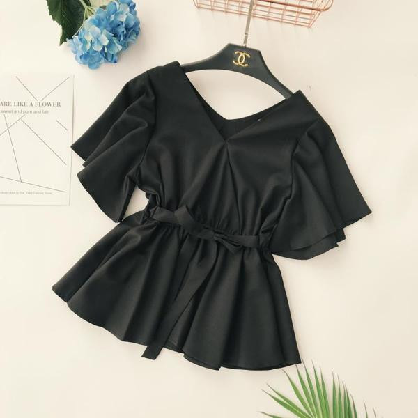 Κομψή γυναικεία μπλούζα με φαρδιά μανίκια και ντεκολτέ σε σχήμα V σε διάφορα χρώματα