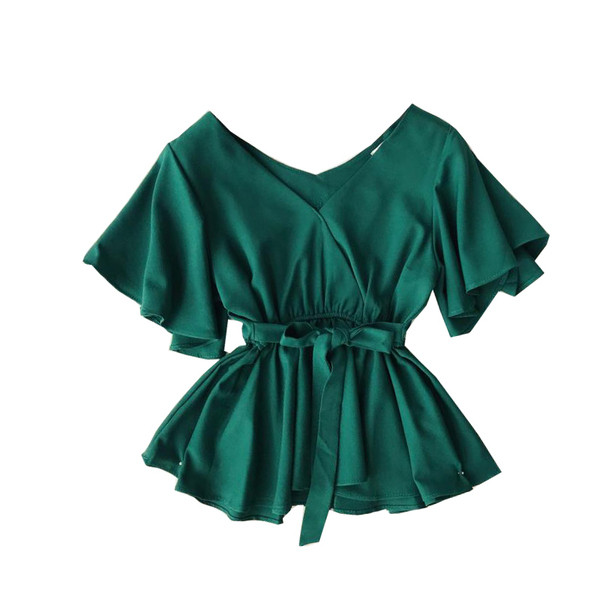 Κομψή γυναικεία μπλούζα με φαρδιά μανίκια και ντεκολτέ σε σχήμα V σε διάφορα χρώματα