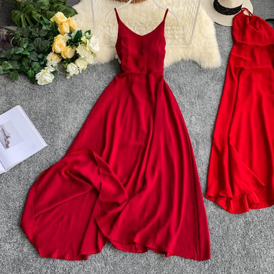 Modern hosszú női ruha sima modell, csupasz háttal több színben