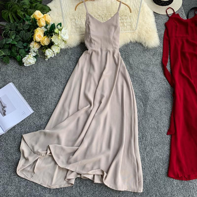 Modern hosszú női ruha sima modell, csupasz háttal több színben