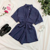 Salopetă scurtă de damă elegantă, cu decolteu O, în mai multe culori