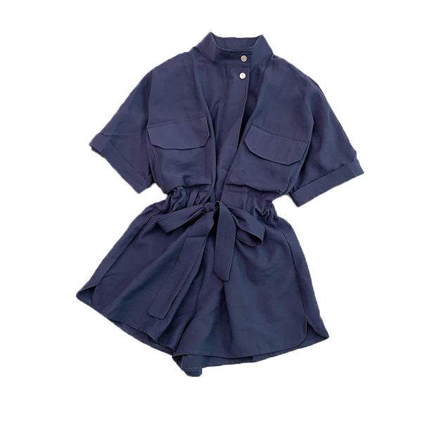 Salopetă scurtă de damă elegantă, cu decolteu O, în mai multe culori