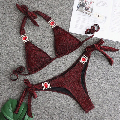 Κομψό γυναικείο μαγιό μπικίνι με πέτρες σε έξι χρώματα