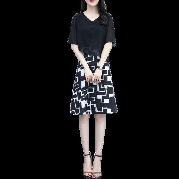 Rochie modernă de damă cu decolteu în V de culoare neagră